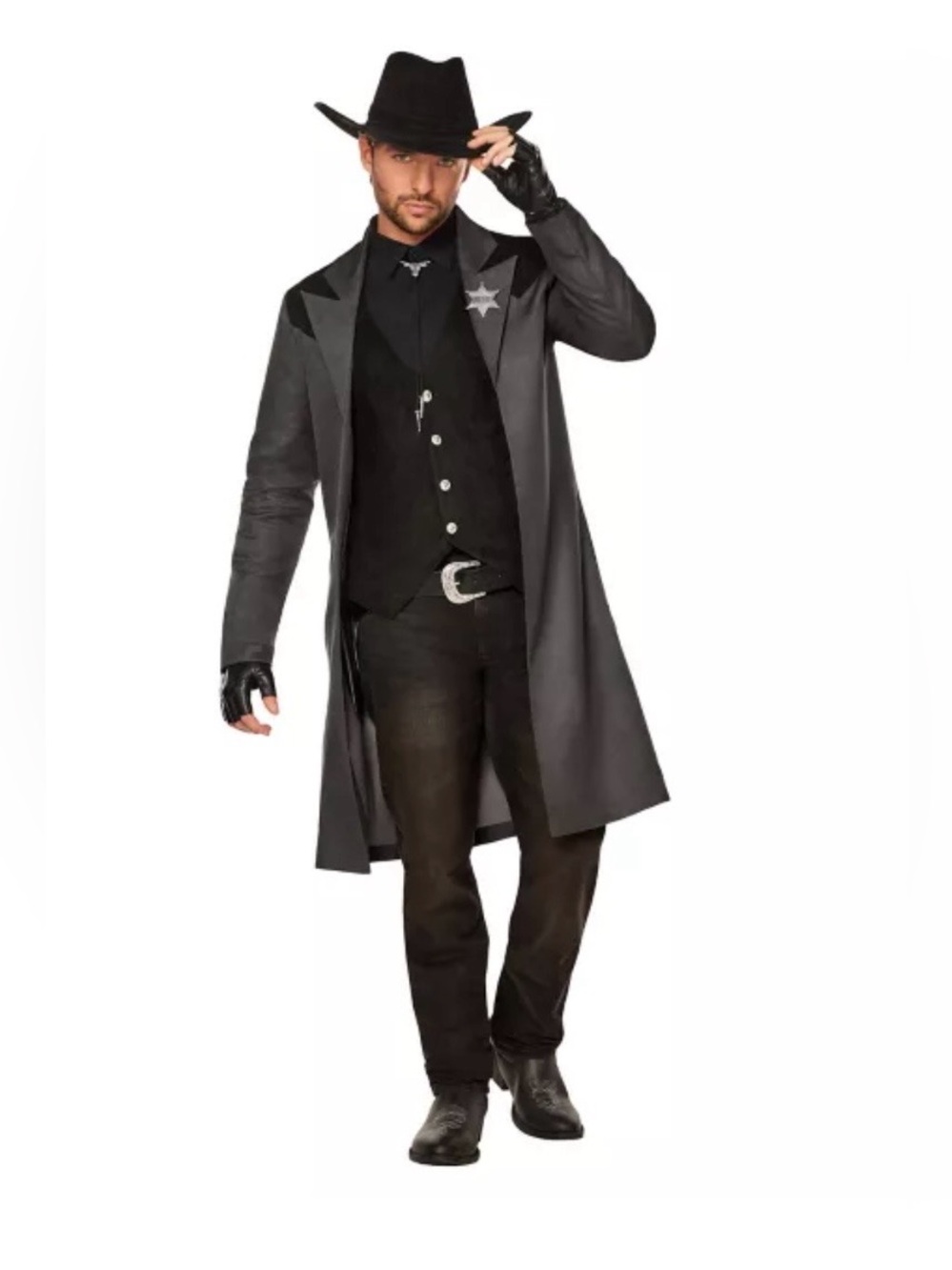 Adult Spirit Halloween Black/Gray Sheriff Jacket/Coat  Costume Size L